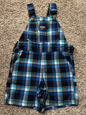OshKosh B'gosh Blue Plaid Shortall Overalls